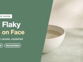 Dry flaky skin on face: a pale bowl of warm water and a washcloth on a sage stone surface