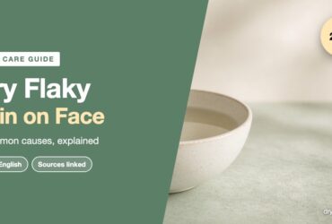 Dry flaky skin on face: a pale bowl of warm water and a washcloth on a sage stone surface