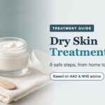 Dry skin treatment: a jar of plain cream, a wooden spatula and a folded towel with a eucalyptus sprig