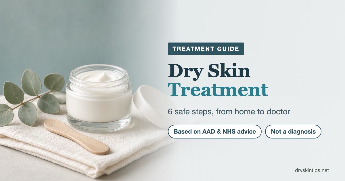 Dry skin treatment: a jar of plain cream, a wooden spatula and a folded towel with a eucalyptus sprig