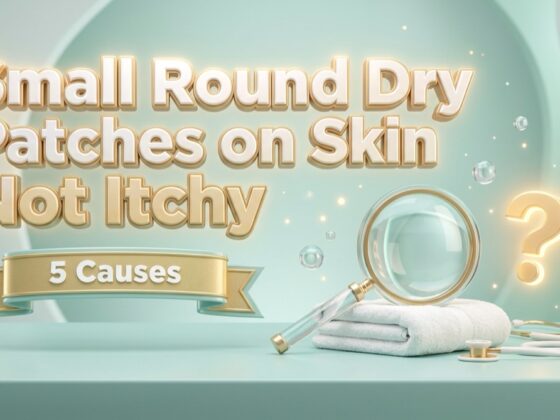 Small round dry patches on skin not itchy: a magnifying glass, a towel and a stethoscope with a question mark