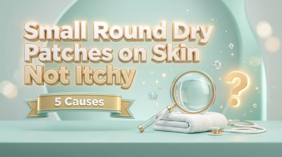 Small round dry patches on skin not itchy: a magnifying glass, a towel and a stethoscope with a question mark