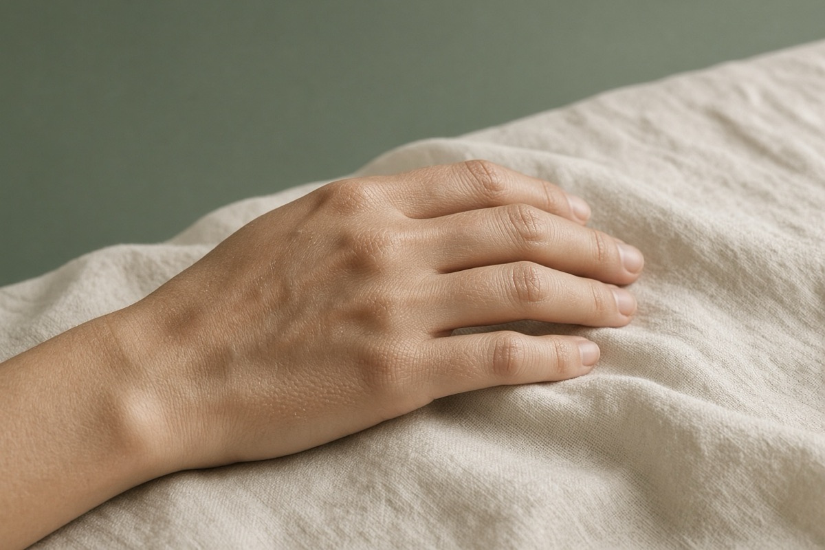 Close-up of dry skin on a hand, showing what causes dry skin can be everyday habits