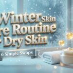 Winter skin care routine for dry skin: a jar of cream, a folded towel and a humidifier by a frosted window