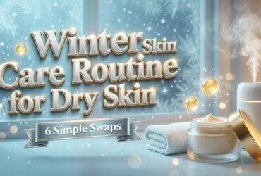 Winter skin care routine for dry skin: a jar of cream, a folded towel and a humidifier by a frosted window