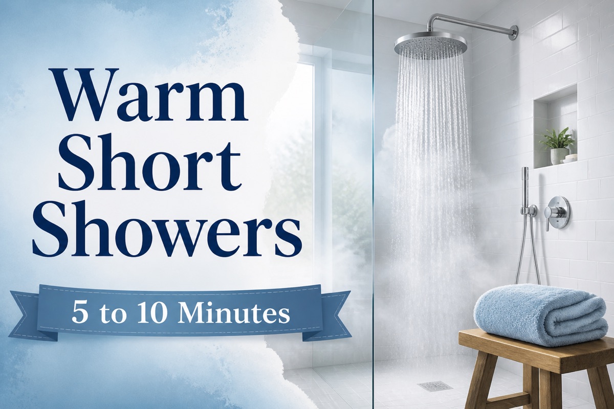 Winter skin care routine for dry skin step: warm short showers with the door closed and a towel ready